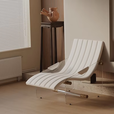 White Striped Lounge Chair With Metal Legs In Cozy Modern Living Room 3d model