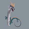 Mythical Flying Dragon With Blue Body Orange Mane Open Mouth And Long Curled Tail