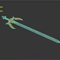 Ornate Vintage Sword With Intricate Golden Hilt And Blue Blade Design