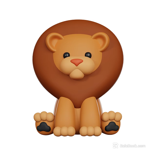 Cute Cartoon Lion Stuffed Toy With Round Mane And Sitting Posture 3d model 