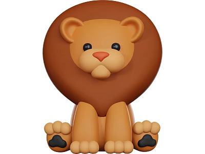 Cute Cartoon Lion Stuffed Toy With Round Mane And Sitting Posture 3d model