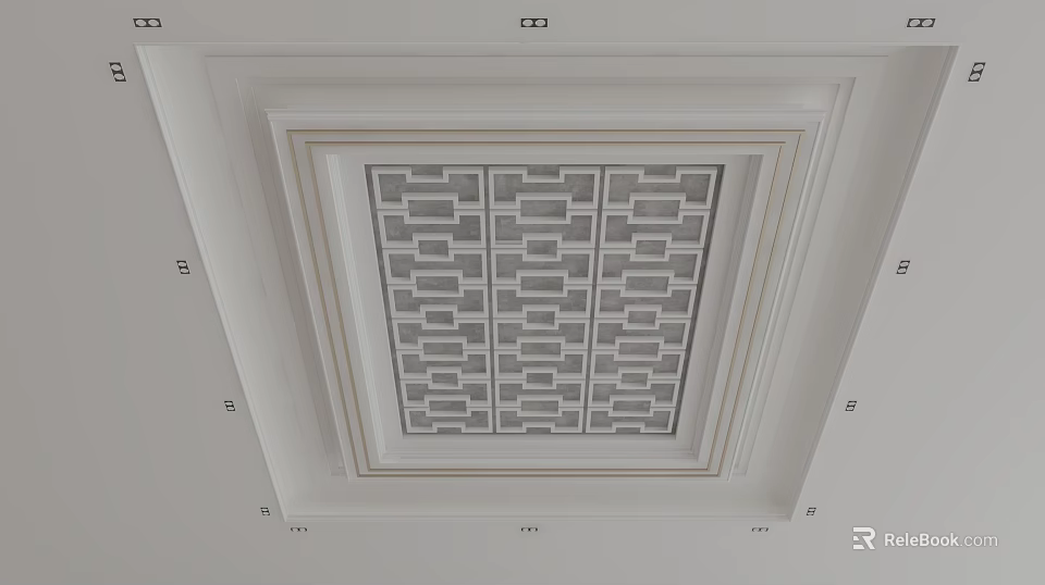 Modern Ceiling Design with White Frame and Grid Pattern Decorative Trim 3d model