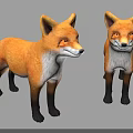 Two Cute Foxes 3D Models With Orange And White Fur Black Legs On Grey Background