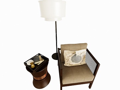 New Chinese-style Armchair Single Sofa Floor Lamp Coffee Table model