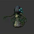 3D Character Design Of Humanoid Tentacled Creature With Glowing Blue Eyes And Alien Features