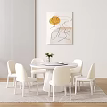 Modern White Round Dining Table Set with Six Matching Chairs 3d model