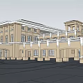 Grand Classical Building Exterior With Spire Tower Colonnade Large Windows And Symmetrical Design
