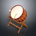 Handcrafted Wooden Drum With White Leather Drumhead And Brown Wooden Stand For Daily Household Use