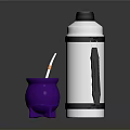 Stainless Steel Thermos Flask and Purple Cup with Straw for Daily Use