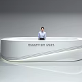 Modern Reception Desk with Curved Design Smooth Surface LED Lighting and Staff Working 3d model