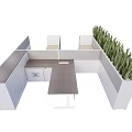 Modern Office Desk Workspace With Partition And Green Plants Setup 3d model