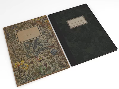 Decorative Notebooks With Floral Pattern And Dark Cover Designs Featuring Labels 3d model