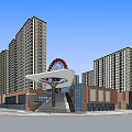 Modern High Rise Residential And Commercial Complex With Glass Facade Ferris Wheel And Steps