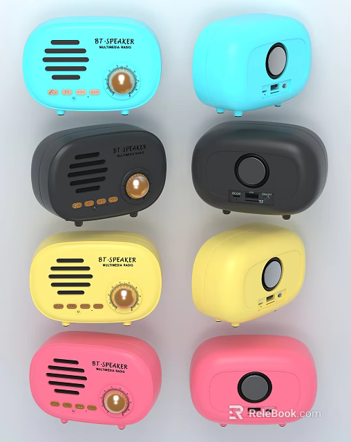 Colorful Retro Design Speakers With Compact Size And Control Knobs In Multiple Colors 3d model 