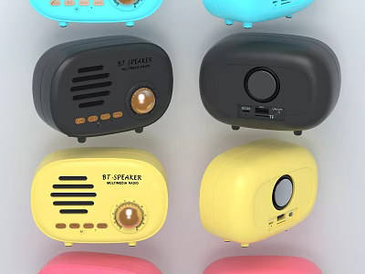 Colorful Retro Design Speakers With Compact Size And Control Knobs In Multiple Colors 3d model
