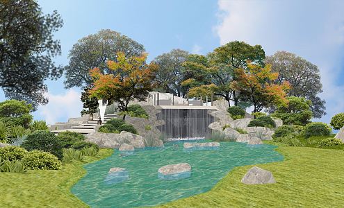 Modern Garden Landscape Garden Courtyard Landscape Garden Courtyard Plants Shrubs Waterscape rockery 3d model