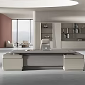 Modern Luxury Executive Office Interior With Spacious Desk Illuminated Bookcase And Comfortable Lounge Area