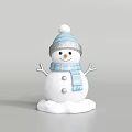 Cute White Snowman With Blue Gray Hat Scarf Stripes And Buttons On Snow Base