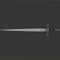 Medieval Metal Sword With Decorative Hilt Shiny Blade And Reflective Finish On Flat Surface