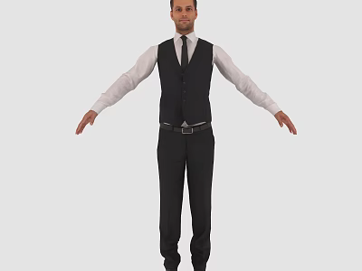 Man Wearing Black Vest White Shirt Black Pants And Tie Standing With Arms Outstretched 3d model