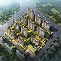 Aerial View Planning of Modern Residential Complex with High Rise Buildings and Green Spaces