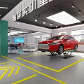 Modern Automotive Specialty Repair Store With White Car Repair Equipment Green Pillars And Yellow Lines