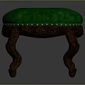 Green Cushioned Stool With Wooden Curved Legs And Decorative Studs