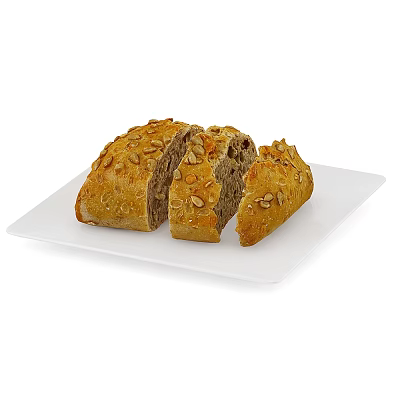Sliced Whole Grain Bread With Oats And Sunflower Seeds On White Plate 3d model