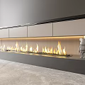 Modern Living Room Fireplace With Burning Flames Wall Mounted TV And Decorative Statue