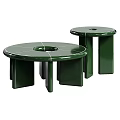 Two Modern Green Round Coffee Tables With Segmented Top And Sturdy Legs 3d model