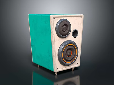 Modern Teal And Beige Computer Speaker With Dual Speakers And Stand Design 3d model