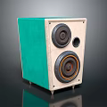Modern Teal And Beige Computer Speaker With Dual Speakers And Stand Design
