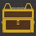 Yellow Treasure Chest With Wooden Panels Metal Lock And Casters