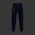 Dark Blue Casual Pants With Side Pockets And Belt Loop Design 3d model