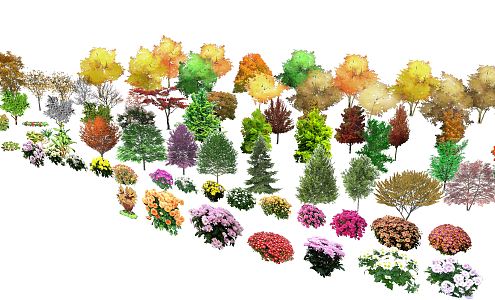 Modern Trees Shrubs Landscape Trees Color Trees Plants and Flowers 3d model