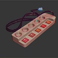 White Power Strip with Multiple Red Switches and Black Power Cord Plug