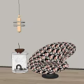 Stylish Shell Shaped Accent Chair With Black Pink Floral Pattern And Side Table 3d model