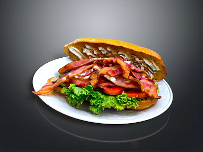 Delicious Bacon Sandwich With Fresh Lettuce Tomato And Crusty Bread 3d model