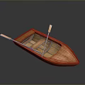 Small Traditional Wooden Rowboat With Oar And Interior Seat Structure