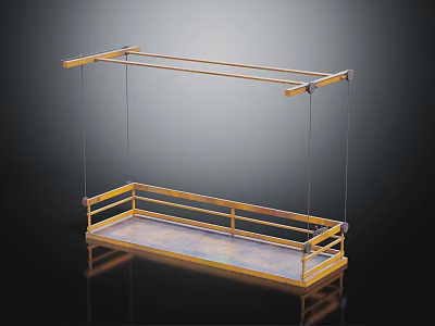 Hanging Furniture with Golden Metal Frame and Rectangular Platform Railings Modern Design 3d model