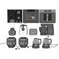 Essential Modern Kitchen Appliances Including Cooktop Coffee Machine Blender Toaster And Kettle