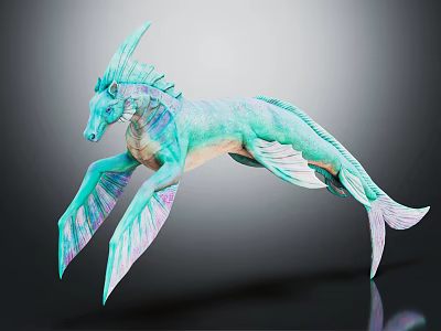 Fantasy 3D Mythical Creature Model With Teal Blue Body Winged Fins And Long Tail 3d model
