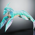Fantasy 3D Mythical Creature Model With Teal Blue Body Winged Fins And Long Tail