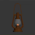 Orange Vintage Lantern With Glass Shade And Burning Flame On Base