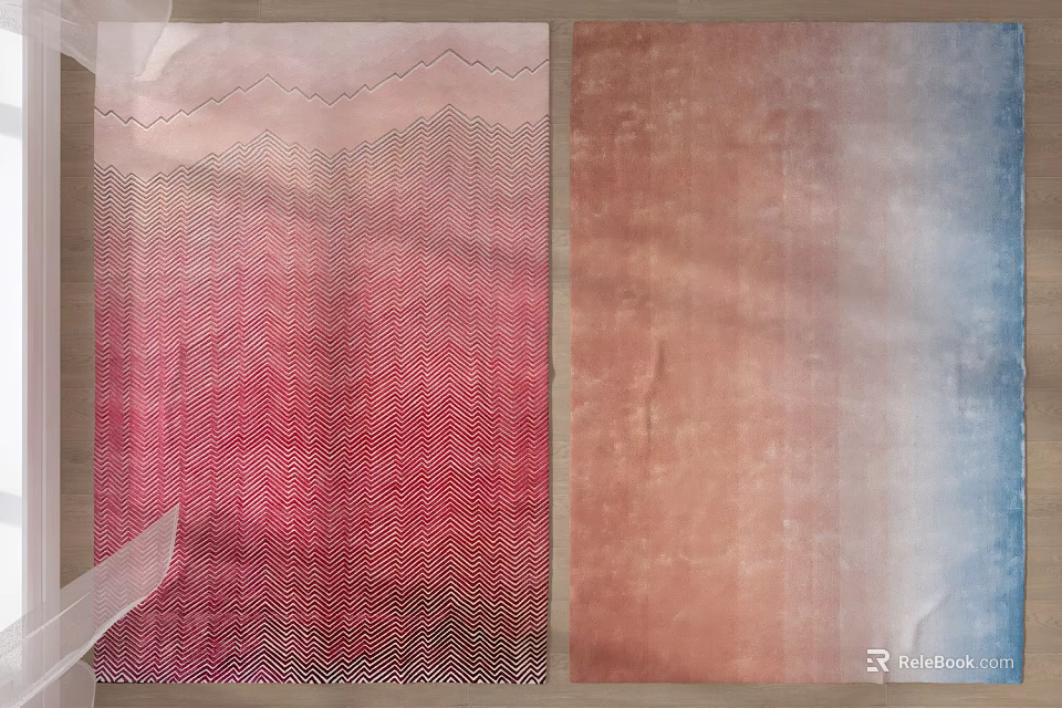 Square Rugs Featuring Gradient Red Brown Blue Hues And Wavy Zigzag Textured Patterns 3d model