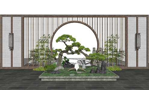 New Chinese style landscape sketch grid landscape wall 3d model