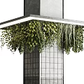 Modern Grid Patterned Decorative Columns Adorned With Hanging Green Plants 3d model