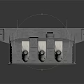 Military Turret Structure With Three Gun Barrels And Concrete Staircase Details