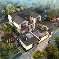 Traditional Chinese Style Detached Villa Surrounded by Lush Greenery with Courtyard and Terrace