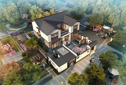 New Chinese style single-family villa 3d model